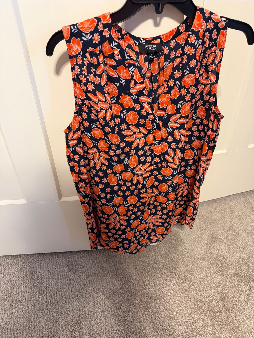 NYDJ Navy Floral Sleeveless Camisole with Orange Print